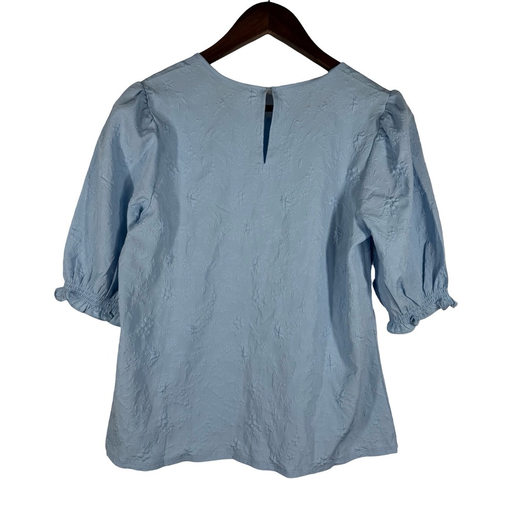 Ted Baker Baby Blue Floral Jacquard Puff Sleeve Blouse Top Size S 1037380 - Picture 4 of 5
